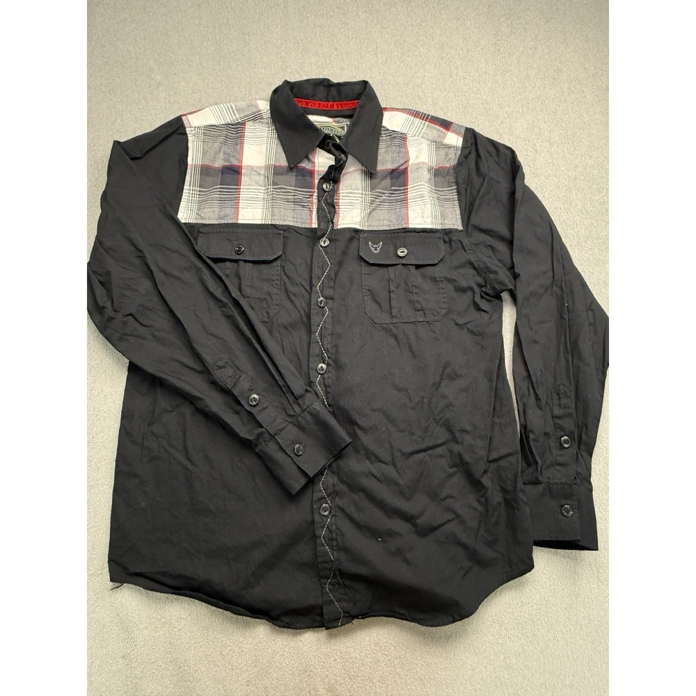 Company 81 Button Up Shirt Men's Large Long Sleeve Black Red Plaid Casual Cotton
